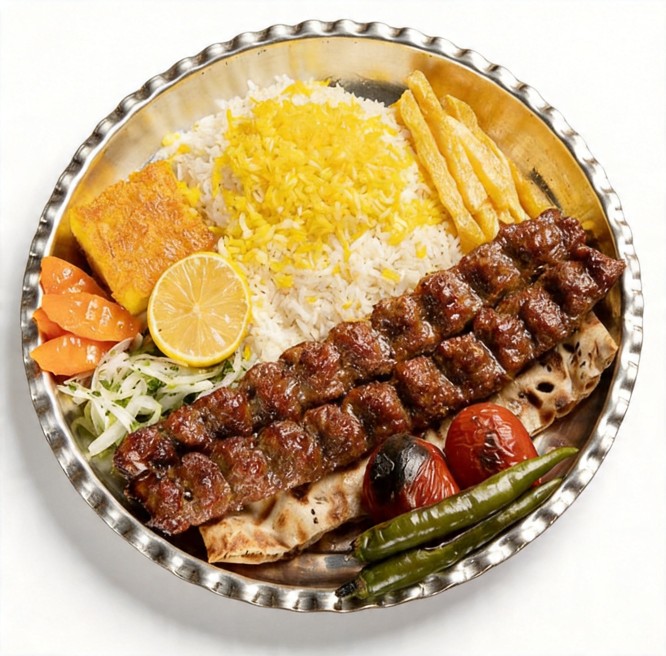 Chelo Koobideh (Minced Lamb Kebab with Rice) 2 Skewers