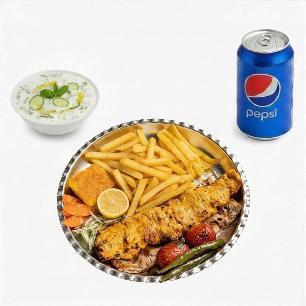 Joojeh Kebab without Rice (Chicken Kebab Boneless with Sides) Combo