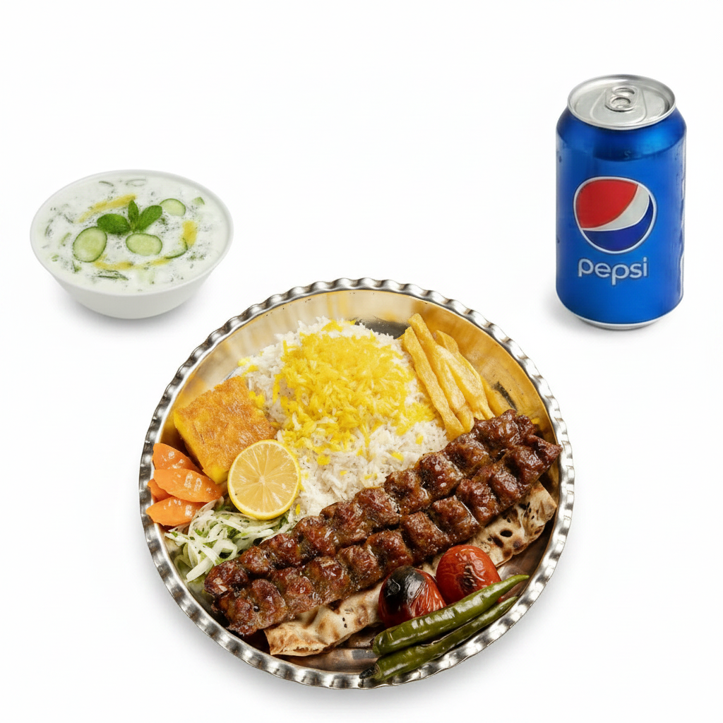 Chelo Koobideh (Minced Lamb Kebab with Rice) 2 Skewers Combo