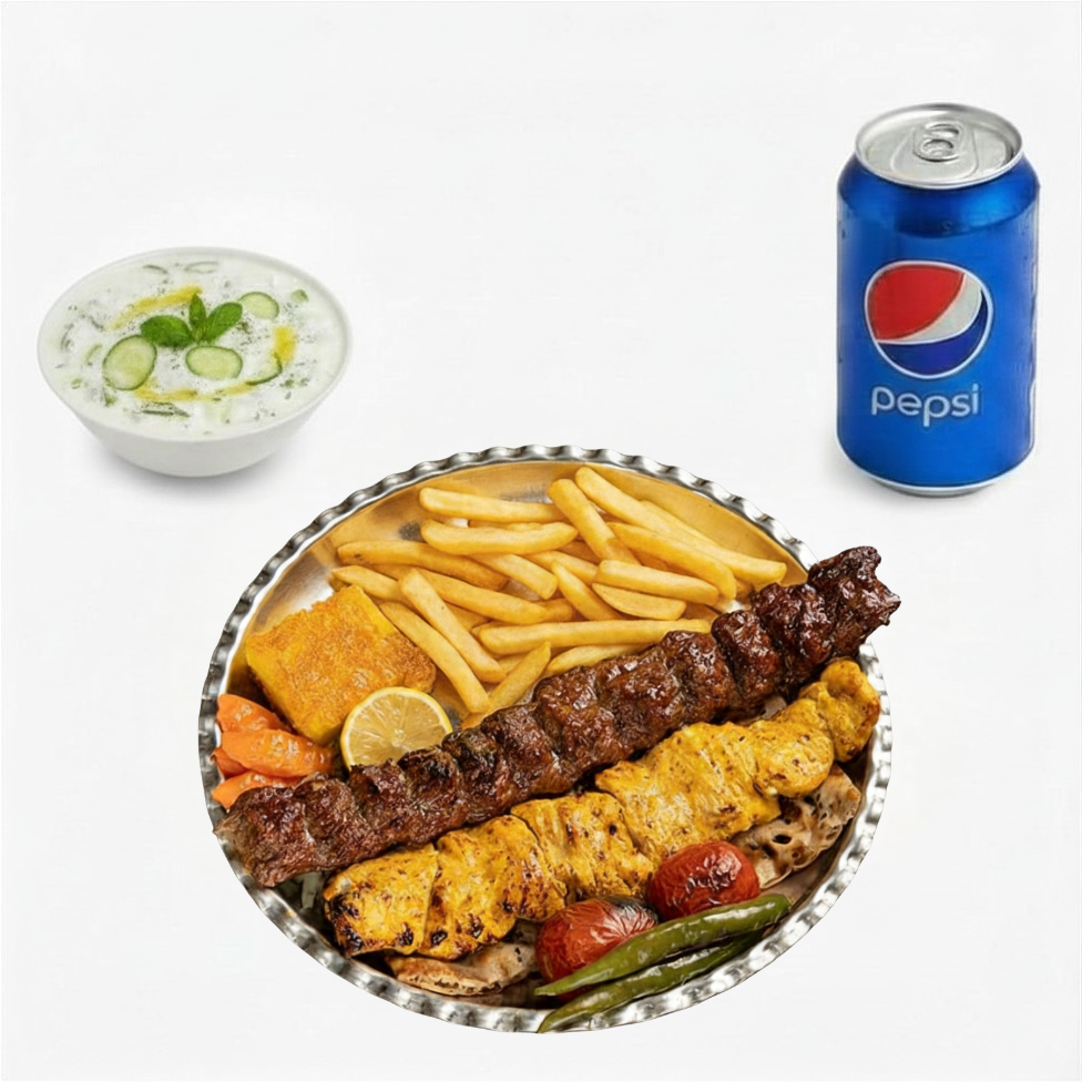 Vaziri Kebab without Rice (Mixed of Minced Lamb and Chicken Kebabs with Sides) Combo